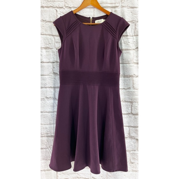 Eliza J Fit & Flare Mini Dress Plum Purple Solid Cap Sleeve Nordstrom Zip 10 - Picture 2 of 3